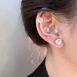 Lot de 3 paires de boucles d'oreilles en acier inoxydable avec zircons ronds de tailles
