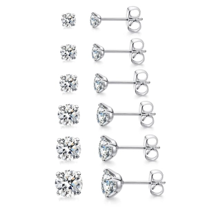 Detaillierter Vergleich von sechs Zirkonia-Ohrsteckern mit Vier-Krallen-Fassung, 3mm bis 8mm