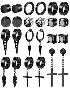 Stainless Steel Magnetic Stud Earrings Non Piercing Ear Clip Punk Cross Skull Feather Zirconia Unisex Jewelry Collection