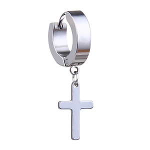Orecchino a cerchio in acciaio inossidabile lucido con pendente a croce unisex