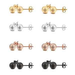 Frosted stainless steel ball stud earring set in gold, silver, rose gold and black colors