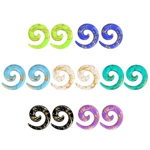 Acrylic Spiral Ear Gauges With Gold Marble Line Texture Ear Tapers Expander Piercing Jewelry For Women Men Stretching Accessory