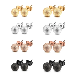Minimalist Stainless Steel Frosted Ball Stud Earrings Matte Geometric Round Hypoallergenic Small Earrings Unisex Jewelry