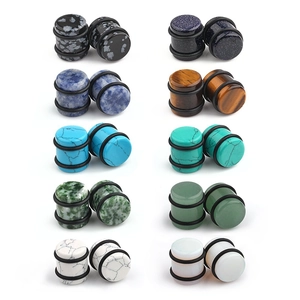 Natuursteen Oor Plugs Tunnels Cilindrische Oorpiercing Sieraden Amethist Turkoois Tijgeroog Opalite Met Rubberen Ringen