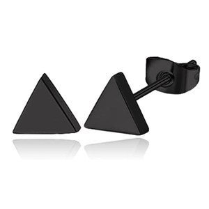 Minimalist matte black stainless steel triangle stud earrings with butterfly backs
