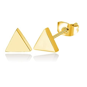 Polished golden triangle geometric stud earrings in stainless steel with mirror reflection
