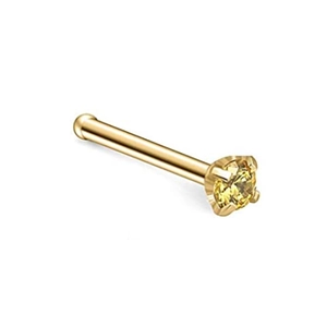 Nahaufnahme des goldenen Edelstahl-Nasensteckers mit gelbem rundem Zirkonia-Stein