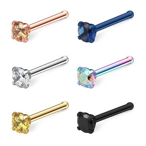 Edelstahl Rund Zirkon Nasenstecker Gerade Stab Piercing Schmuck Gold Silber Schwarz Minimalistisch Körper Schmuck Für Damen Herren