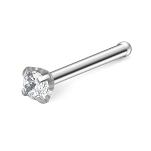 Detailed macro shot of a single round cubic zirconia stud with a four-prong setting