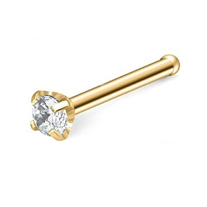 Classic gold stainless steel nose stud with four-prong round zircon crystal setting