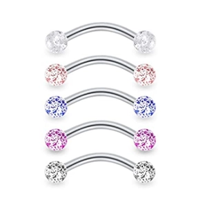 Stainless Steel Post Acrylic Glitter Ball Eyebrow Studs 16G Curved Barbell Piercing Jewelry For Women Men Body Accessories