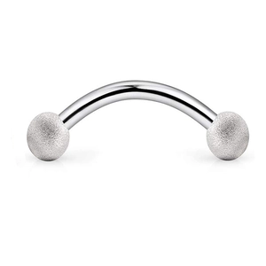Polished silver 16G curved barbell with frosted spheres for eyebrow piercing