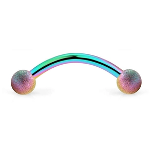Rainbow stainless steel curved barbell eyebrow ring with frosted finish beads