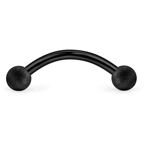 Black curved barbell eyebrow ring with 16G stainless steel bar and matte textured beads