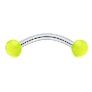 Luminous neon green acrylic ball curved barbell eyebrow ring with stainless steel post