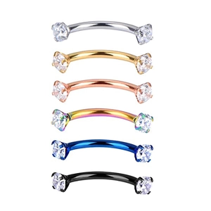 Set di sei piercing per sopracciglia curvi in acciaio inox con zirconi rotondi da 3mm