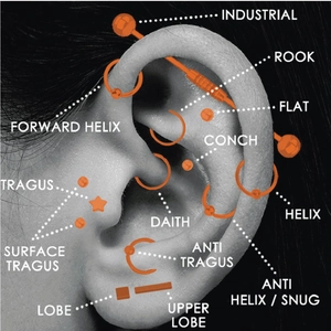 Kit de 36 piezas de piercing en acero inoxidable naranja brillante con varios estilos