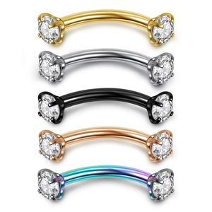 Orecchino per Sopracciglia in Acciaio Inossidabile e Zirconia Barra Curva Gioielli per Piercing Corporeo Minimalista Unisex
