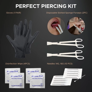 Kit de piercing negro de 36 piezas de acero inoxidable con agujas 14G/16G y útiles