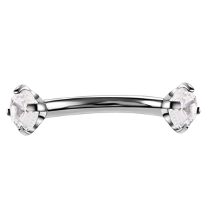 Piercing per sopracciglia in acciaio con zirconi rotondi da 3mm e barra curva in argento