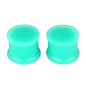 Nahaufnahme von minzgrünen, durchscheinenden Silikon-Ear-Plugs mit Doppelflare