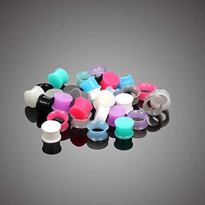 Buntes Set aus doppelt ausgestellten Silikon-Ohr-Plugs und Flesh Tunnels für Piercings