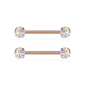 Rosegoldenes Industrial Barbell Körperschmuck-Set mit schillernden AB-Kristallkugeln
