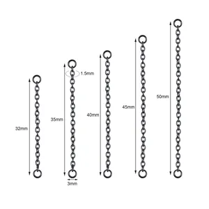 Black steel body jewelry chains in five sizes from 32mm to 50mm for nose or ear rings