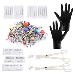 Kit de perforación de 120 piezas en acero inoxidable con joyas de colores y agujas