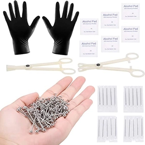 Kit profesional de piercing corporal 140 piezas en acero inoxidable con agujas y joyas