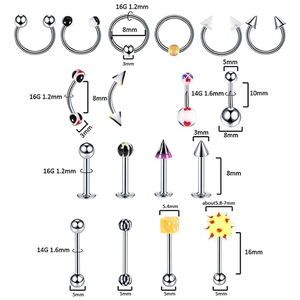 Kit de piercing profesional de 120 piezas de acero inoxidable con anillos y tachuelas