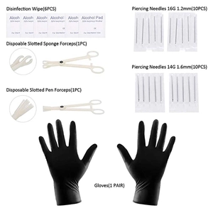 Kit de piercing de 120 piezas de acero inoxidable con agujas 14G 16G y herramientas