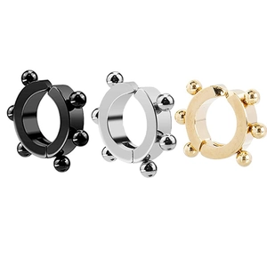 Set of black, silver, and gold stainless steel clip-on earrings with small metal beads