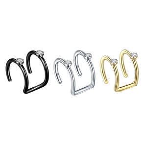 Detail showing set of three double-layer stainless steel ear cuffs with white zircon stones