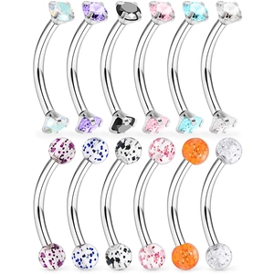 316L Stainless Steel Curved Barbell Eyebrow Rings Studs Zirconia Acrylic Glitter Ball Piercing Jewelry For Men Women