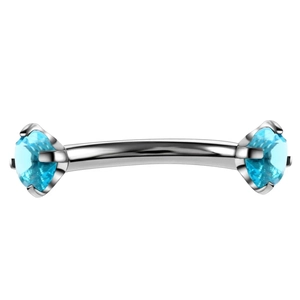 12pcs set of stainless steel eyebrow rings with four-claw blue crystal studs in silver