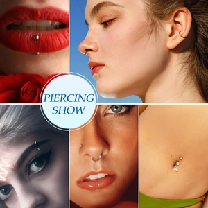 Set de 9 bijoux de piercing en acier inoxydable avec anneaux de nez et de nombril