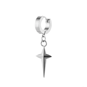 Boucle d'oreille individuelle en acier argenté avec pendentif en forme de croix