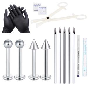 Professional body piercing kit with stainless steel studs needles and safety tools
