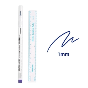 Detail of 1mm sterile skin marker pen and surgical ruler for medical body piercing