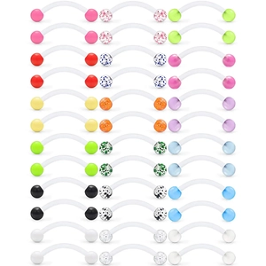 Multicolor Acrylic Curved Barbells And Flexible Plastic Bioflex Bar Eyebrow Rings Piercing Jewelry For Women Men Body Jewelry