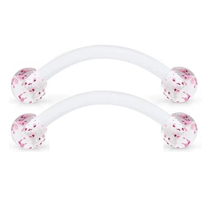 36-piece set of flexible acrylic curved barbells for eyebrow piercings with pink glitter balls