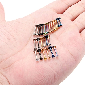 Lot de 24 piercings en acier inoxydable avec zircons colorés et dos plats