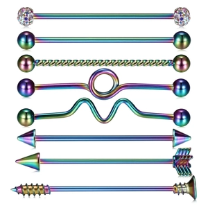 Detailset mit 8 Regenbogen-Industrial-Barbells aus Chirurgenstahl mit Twisted-Designs