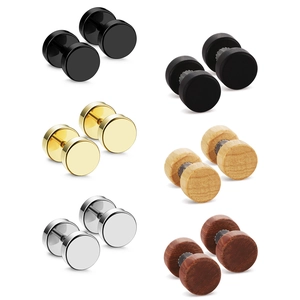 Détail de 6 paires de boucles d'oreilles en acier inoxydable et bois divers coloris
