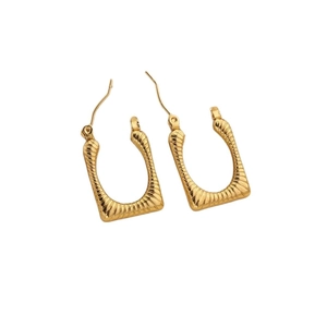Minimalist rectangular gold-plated stainless steel earrings with textured pleated finish