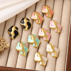 Irregular S-Wave Stainless Steel Stud Earrings For Women 18K Gold Plated Enamel Marble Texture Artistic Fashion Jewelry Gift