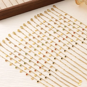 Bracciale con Ciondoli in Acciaio Inossidabile Placcato Oro 18K per Donna Zirconia Colorata Stella Luna Cuore Trifoglio Gioielli Regolabili