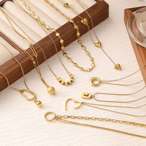18K Gold Plated Stainless Steel Necklace For Women Minimalist Heart Geometric Pendant Lariat Commuting Fashion Jewelry