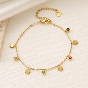 Bracciale in acciaio inossidabile placcato oro 18K con zirconi colorati e soli